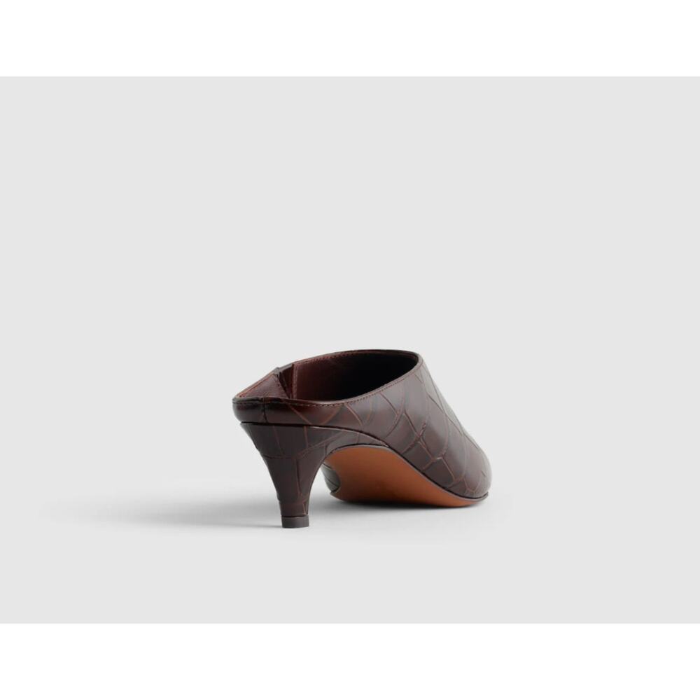 Madewell The Emilie Heeled Mule Chocolate Raisin Croc Leather Size 9 NWOB - Picture 3 of 9